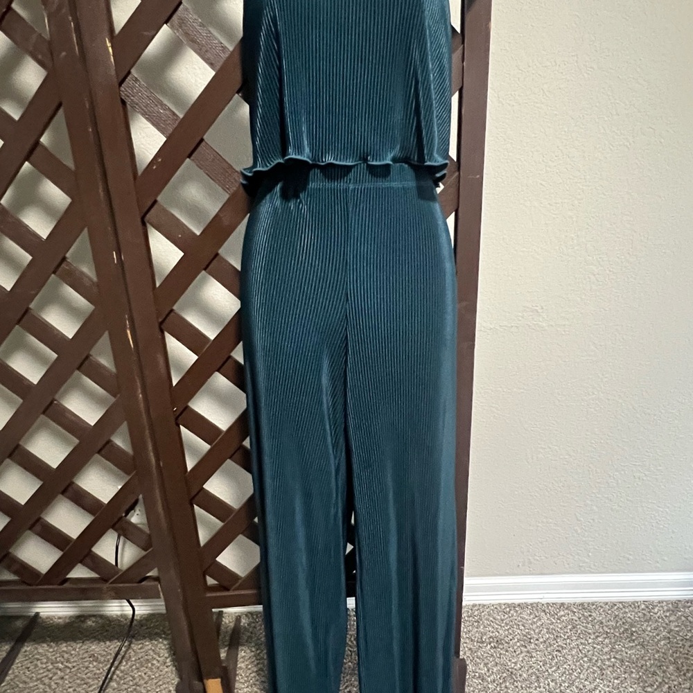 No Boundaries Blue Jumpsuit with Wide-Leg and Tie Waist